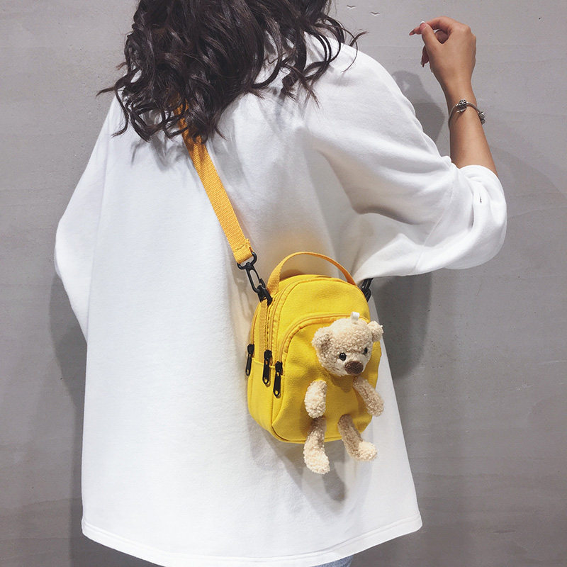 Bear bag shoulder bag canvas women crossbody Joker bag 2020 new Korean version of Japanese Tide Net red bag