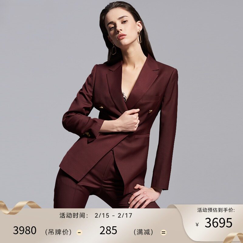 LadySElite Ladies Blazer Two-Piece Women's Metal Buckle Wool Autumn Winter High End Western Suit Trousers Smart