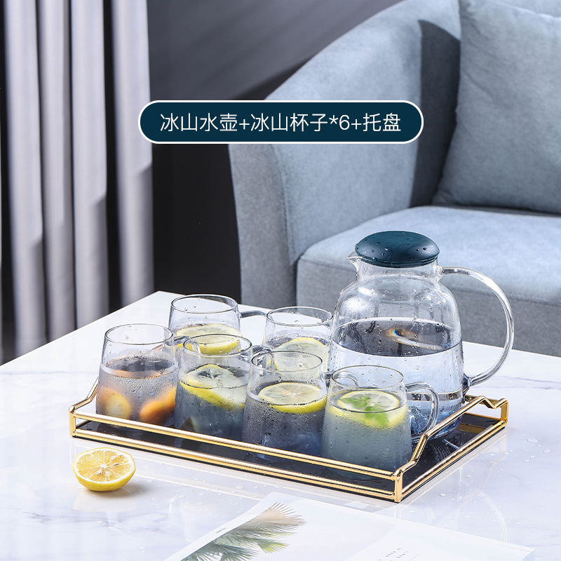 Iceberg Cold Water Bottle - Single Pot + Six Cup Set + Elk TrayJapanese  Glass pot  suit heat-resisting Teapot cool Boiling water cup pot household Water cooler Large capacity pot glass
