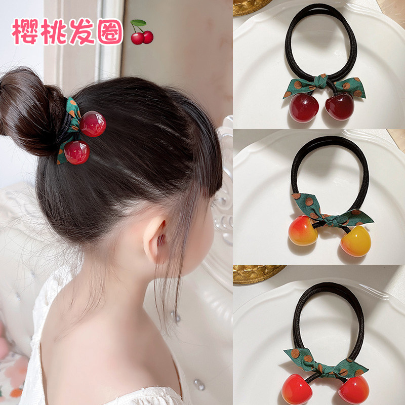 Children's hair circle cute cherry hair ring girl's dermatosphere red fashion tail tail tail head girl hair ring