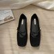 Square-Toe Women's Shoes, Spring 2025 New Style, French Flat Soft-Soled Slip-On Buckle Strap, Elegant Shallow Mary Jane Shoes