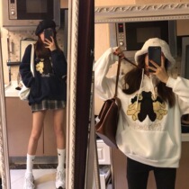 Only eat fish meow meow meow with the same ~ ~2020 new Korean version loose thickened velvet hooded pullover sweater jacket