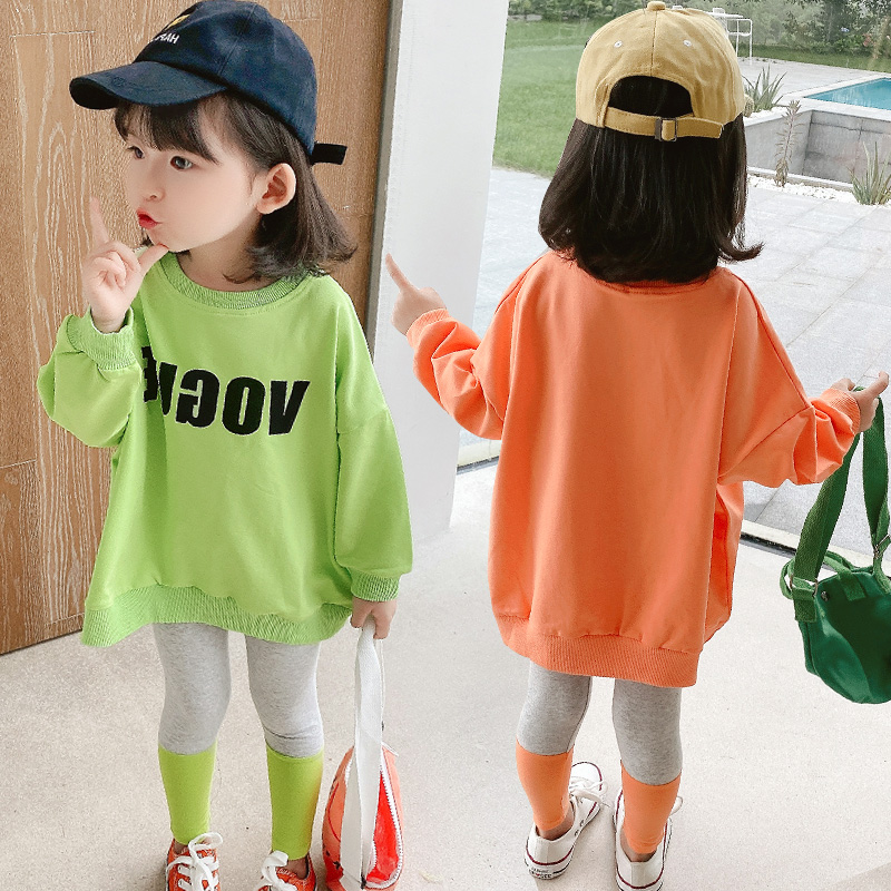 South Korean female baby medium long version of spring clothing casual blouse suit little girl foreign long sleeves clothes children spring and autumn two sets