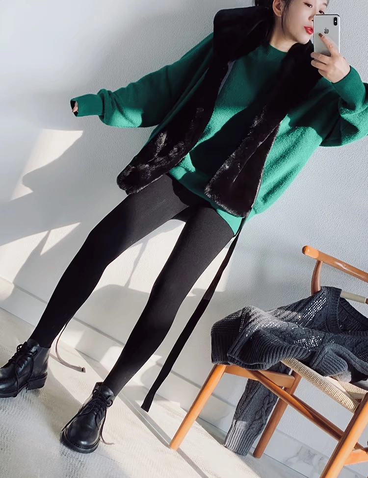 Phối điểm legging dệt kim mỏng Kết cấu dọc để kéo dài đường chân của đôi Tất có đáy bằng cotton chải kỹ - Xà cạp