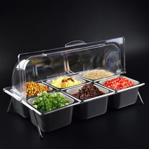 Large multi-grid deepened stainless steel display buffet fruit tray box transparent cover three-grid steel tray with cover