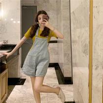 South Korea 2021 new summer thinness minor sub loose 100 lap net red and reduced conjoined denim harness shorts women