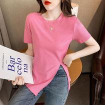South Korea Pure Cotton Short Sleeve T-Shirt Woman Ins Summer Dress New Body Design Sensation Small Crowd Irregular Open Fork Jacket Tide