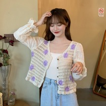 South Korea 2020 new thin-style knit cardigan for womens spring and autumn season design with loose long sleeves short and elegant and elegant