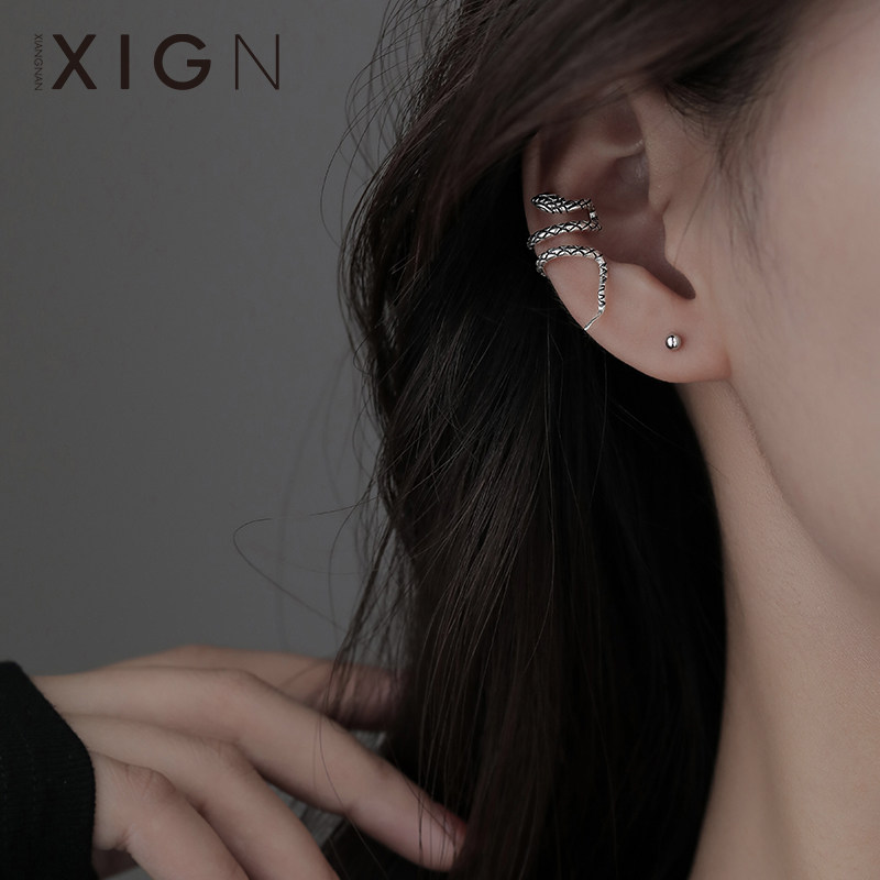 XIGN serpentine ear clip pure silver female without earhole ear bone clip small crowdshot 2022 new wave ear accessories summer 2021