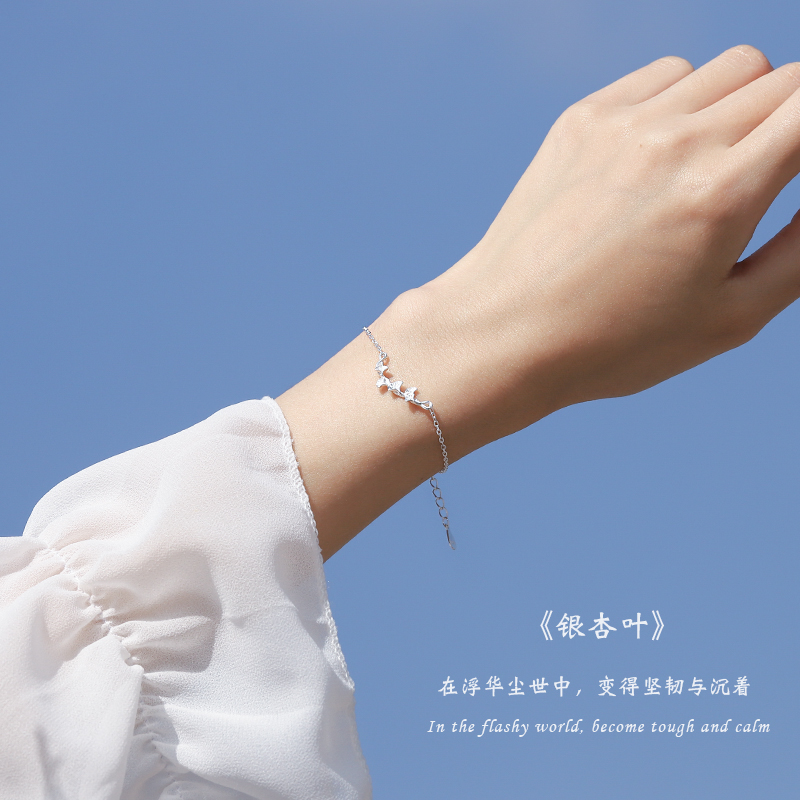 Alley South 925 pure silver gingko leaves handmade summer, Japan, Japan and Japan Little fresh art sweet and beautiful 100 hitch a student son's daughter