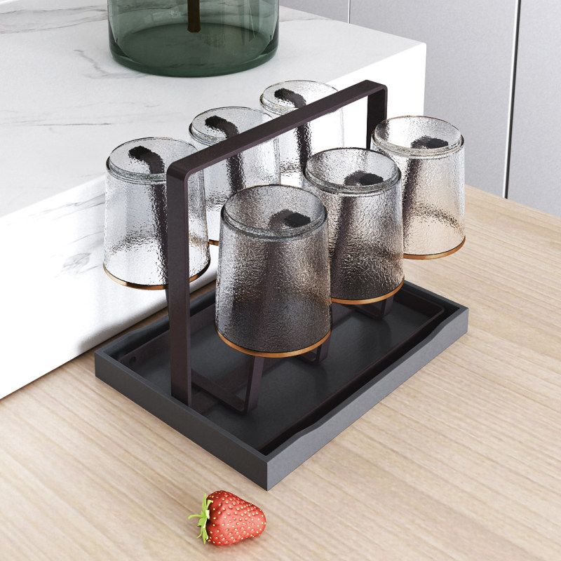 Household water cup holder cup drain rack with tray upside-down glass mug rack double-layer storage rack
