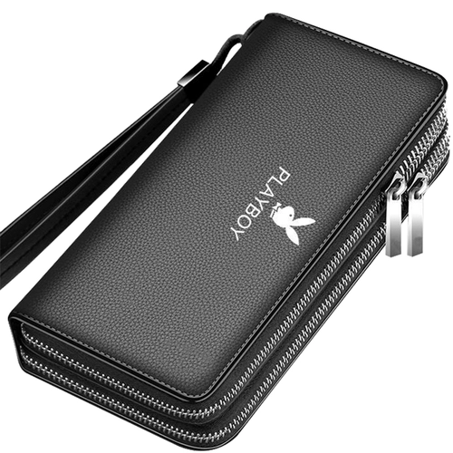 Мужской кошелек Playboy, длинная версия, большая вместимость, новинка 2024 года, модная брендовая сумка на молнии с черным отверстием для папы