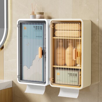 Bathroom wall storage cabinet toilet paper box without punching toilet paper storage rack wall-mounted waterproof tissue box