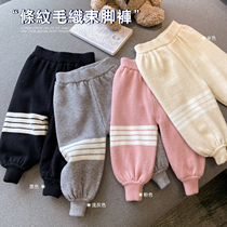 Bean a few mothers striped woolen pants plus velvet padded padded pants for boys and girls casual pants