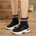 Giày thun co giãn nữ 2019 mới mùa thu muffin đế dày đế mềm, giày cao gót thể thao - Giày cao gót giày sneaker cổ cao nữ Giày cao gót