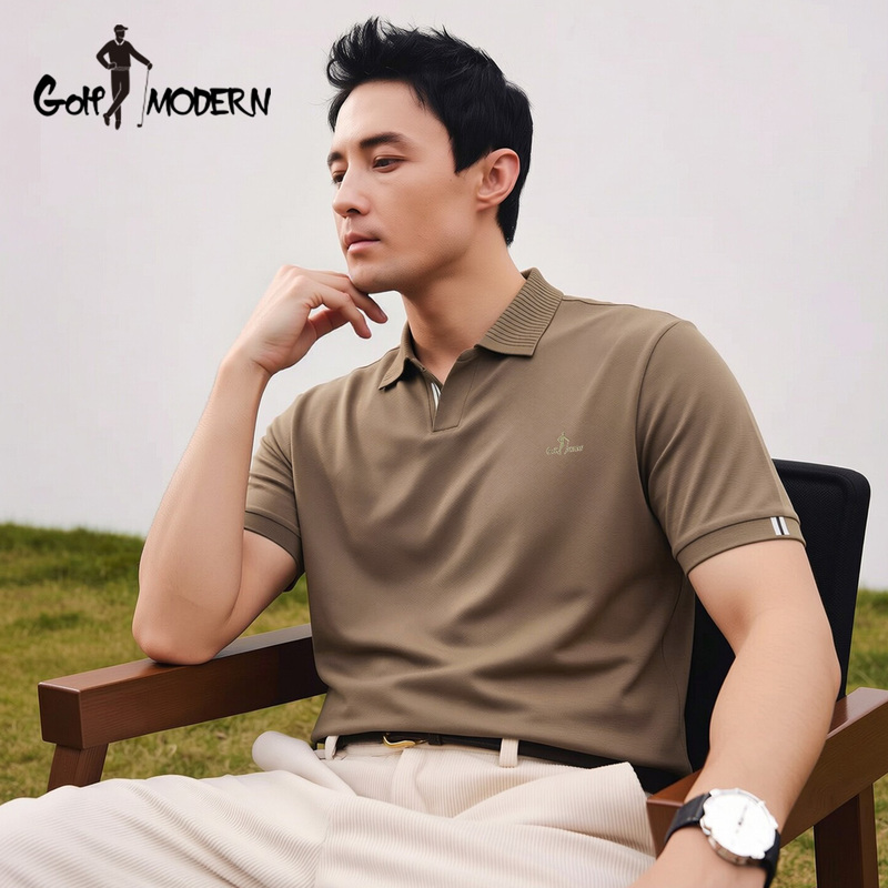 Golf Modern Golf Summer Men's New Solid Color Lapel Polo Shirt Short-Sleeved Smooth and Comfortable T-Shirt