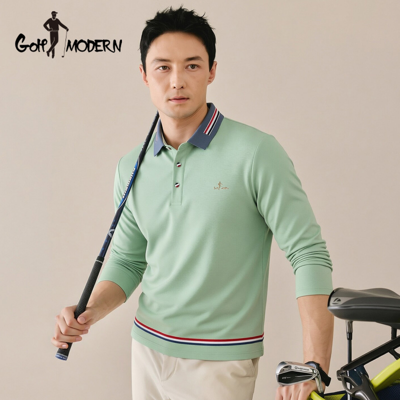 Golf Modern Golf Men's Autum Casual Contrast Color Striped Lapel Long-Sleeved Polo Shirt Casual T-Shirt Golf Modern Golf Men's Autum Casual Contrast Color Striped Lapel Long-Sleeved Polo Shirt Casual T-Shirt