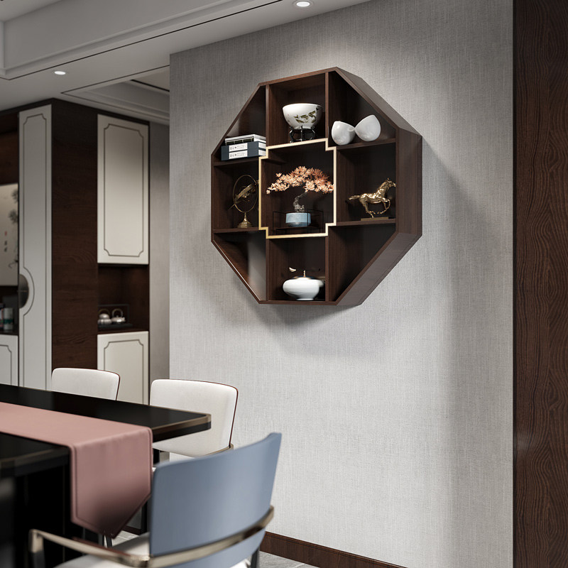 Wall shelf wall-mounted living room bookshelf wall laminate iron wall hanger solid wood decorative partition