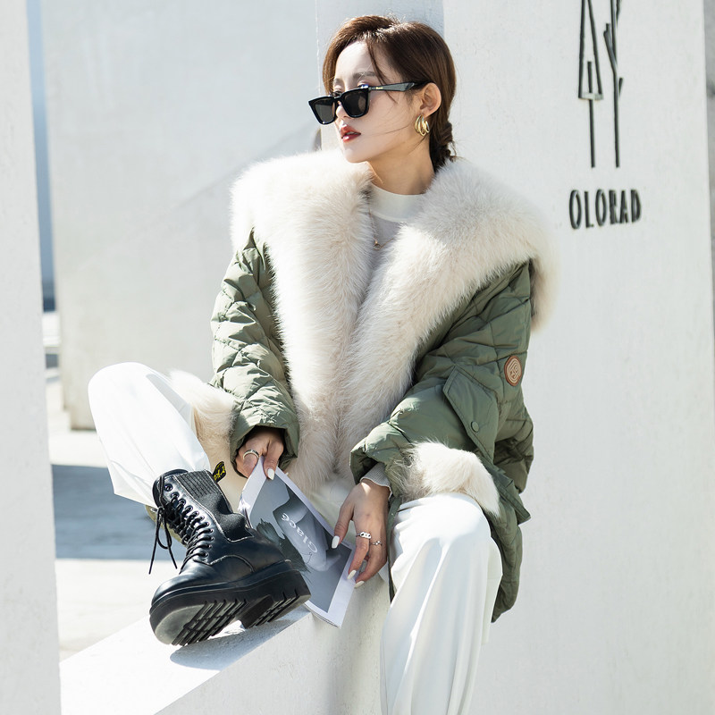 Fur down jacket women's 2021 winter new explosion style European goods fox fur big fur collar young parka coat