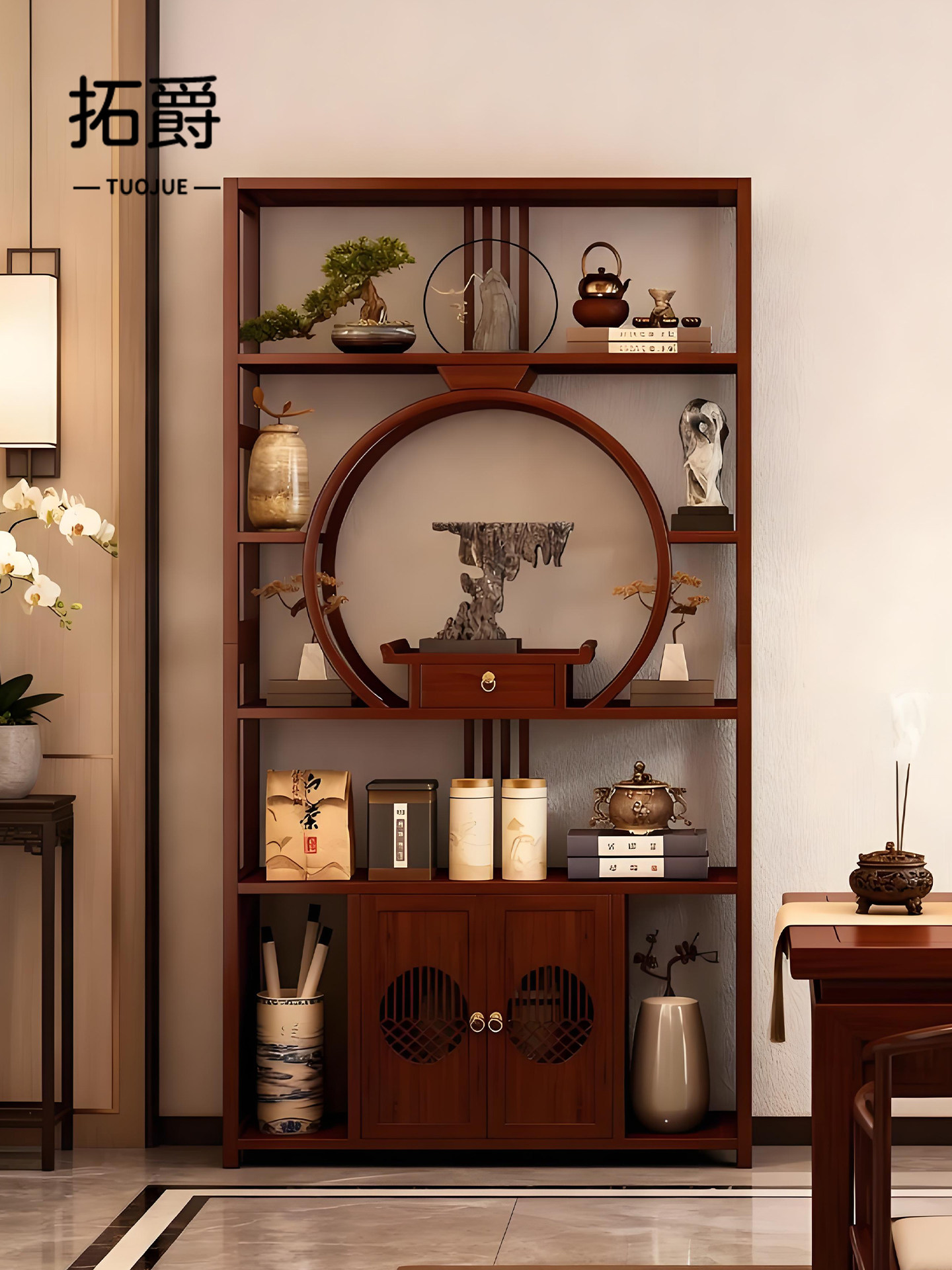 Tea Room Antique Shelf, New Chinese-Style Tea Set Rack, Non-Solid Wood Wall-Mounted Antique Shelf, Tea Leaf Display Rack