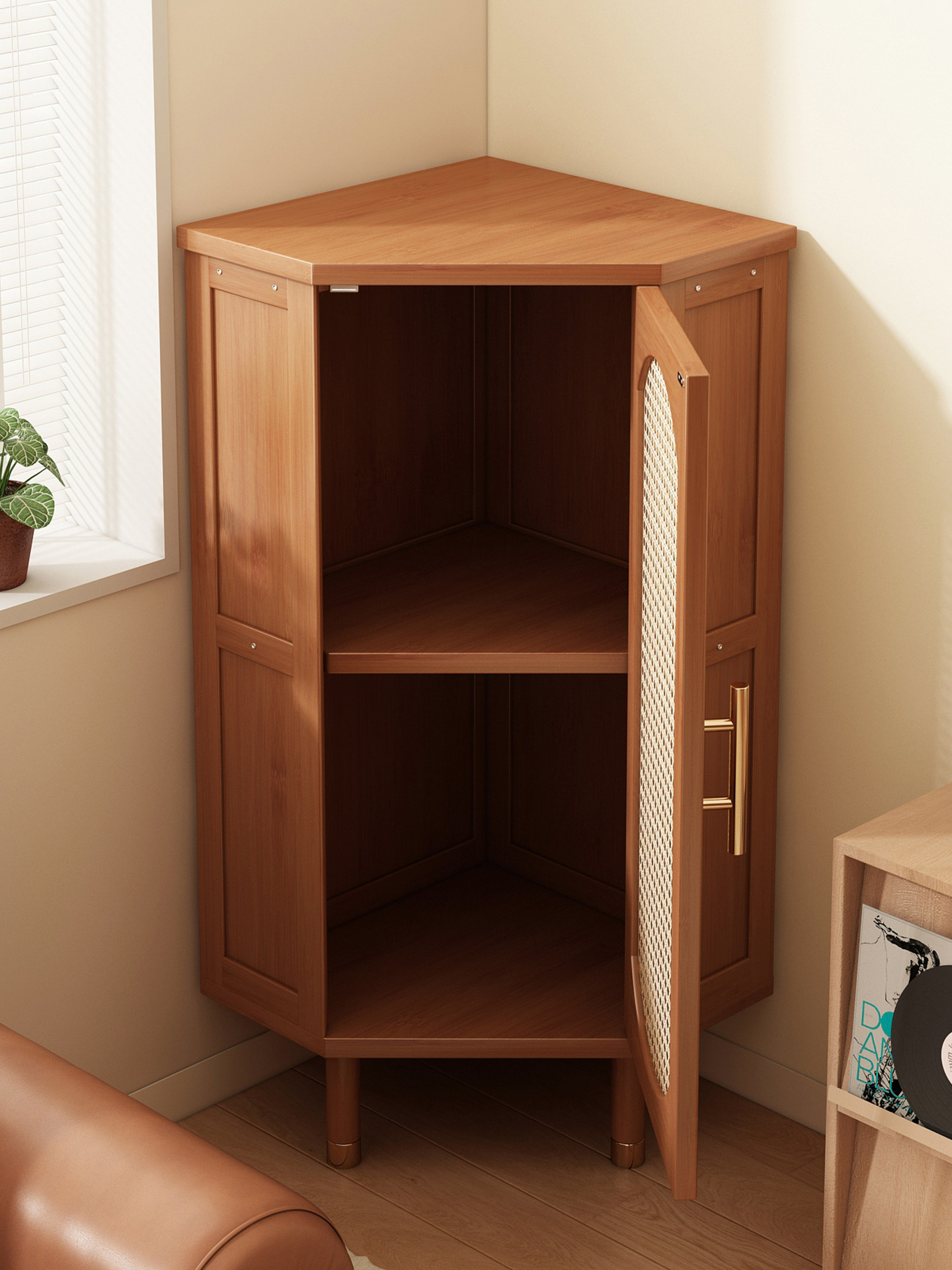 Corner Storage Rack for Living Room, Home Use, Retro Corner Storage Cabinet, Non-Solid Wood, Multi-Functional Corner Cabinet, Miscellaneous Storage Cabinet