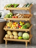 Бытовая стеллаж для хранения фруктов и овощей, кухонная многослойная стеллаж для хранения, простая напольная настенная многофункциональная стеллаж для хранения из цельного дерева