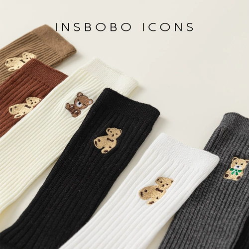 Детские носки, демисезонные цветные гольфы, с медвежатами, с вышивкой, средней длины