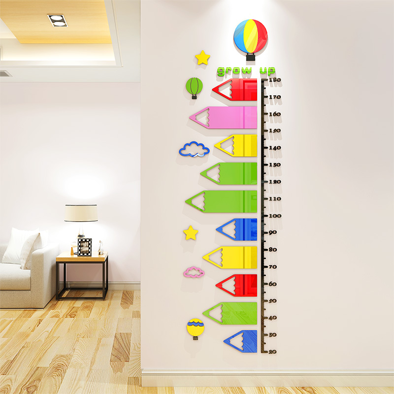 Cartoon pencil height label grass 3D stereo painting home children's room baby growth height record