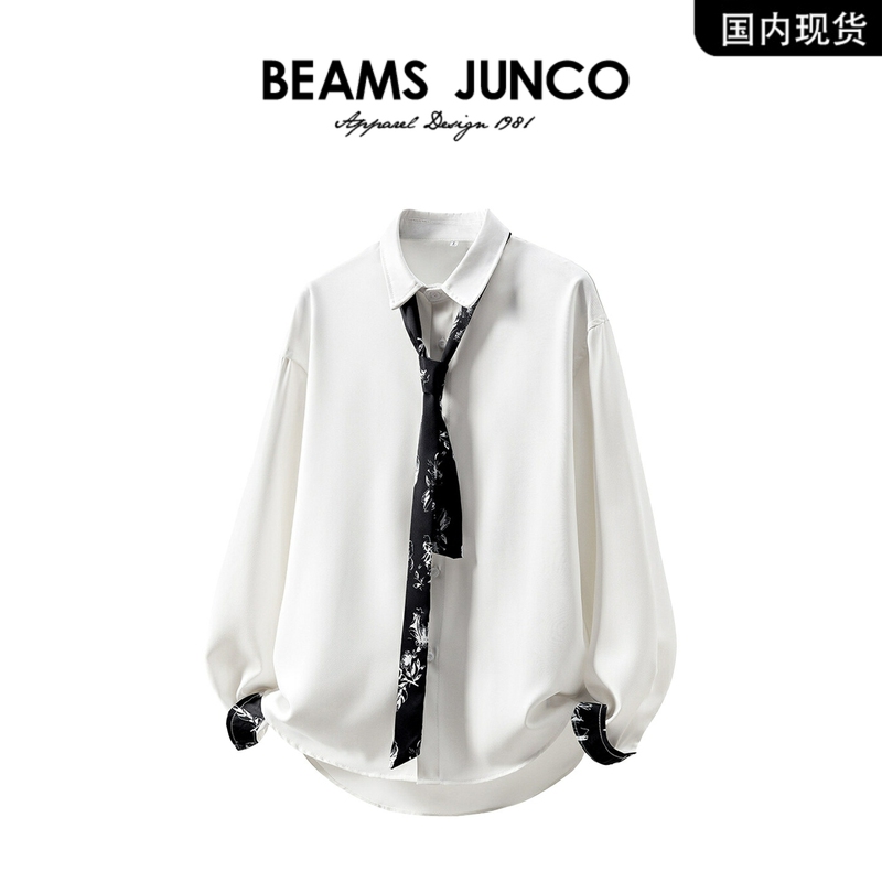 [Brand in Stock] Beams Junco Autumn Drapey Long-Sleeve Shirt for Men, American-Style Tie, High-End Shirt