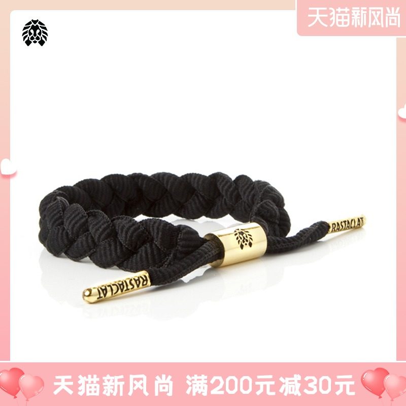 RASTACLAT official LITTLE LION BASIC SERIES BLACK AGATE BLACK GOLD MEN's CLASSIC SHOELACE BRACELET