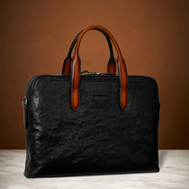 Briefcase mens genuine leather business high-end computer bag official bag niche leather bag lawyer briefcase mens handbag