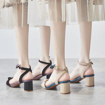 High Heel Sandals Woman Fairy Wind 2021 Summer New web Red Butterfly knot coarse heel Roman shoe 100 lap with sandals