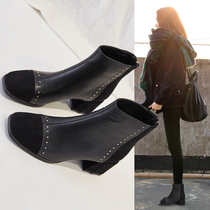 Short Boots Woman Spring Autumn Single Boots 2021 Winter New Plus Suede Retro High Heel Nude Boots 100 Hitch Heel Martin Boots Woman Inn
