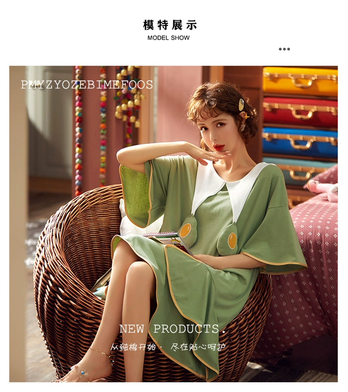 2020 new mỏng đơn giản váy ngủ nữ mùa hè ngắn tay lưới màu đỏ nóng sinh viên dịch vụ ở nhà đồ ngủ váy dài - Đêm đầm