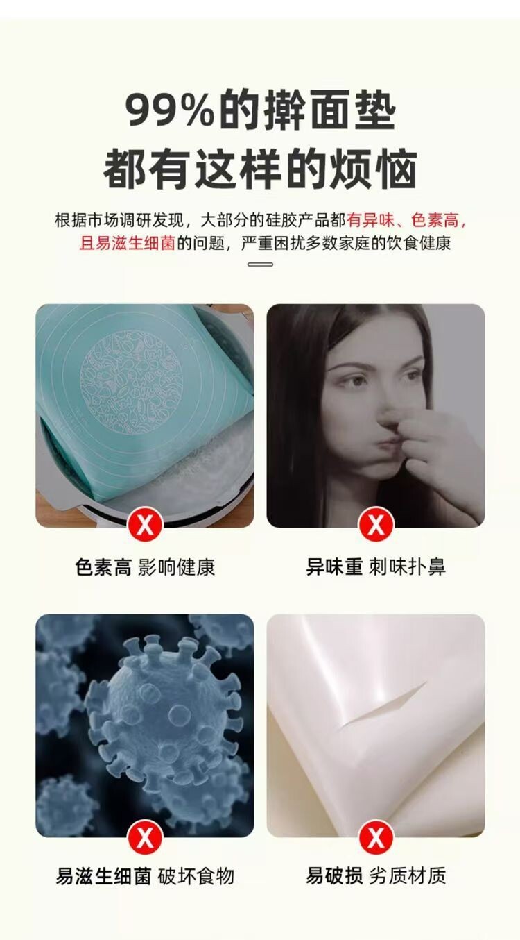 Разминание мат 【大尺寸】硅胶垫面板大号加厚揉面垫子食品级和面擀面垫案板防滑 No brand