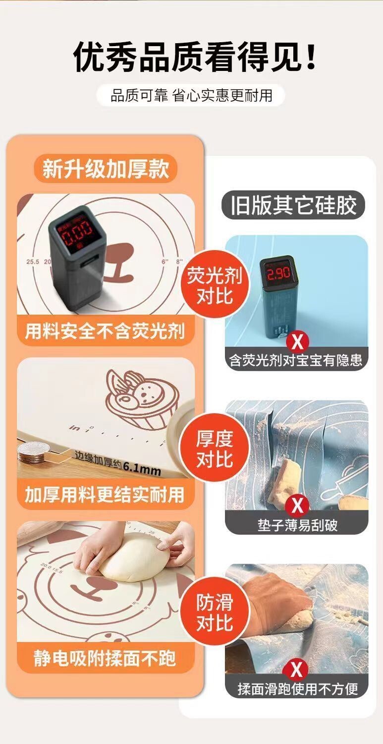 Разминание мат 【大尺寸】硅胶垫面板大号加厚揉面垫子食品级和面擀面垫案板防滑 No brand