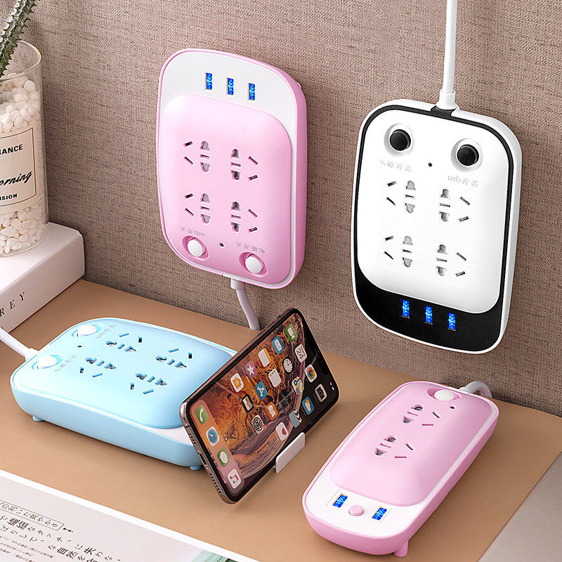 Plug-in dormitory students row plug-in cable USB connection home multi-function socket panel porous long-line drag-and-drop board