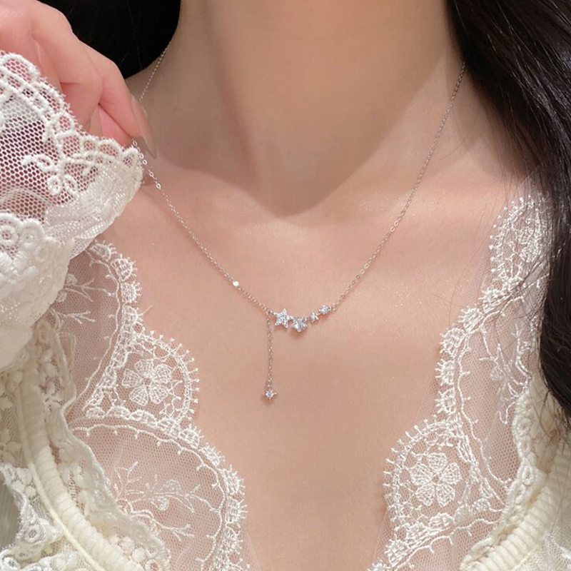 Pure Silver S999 Sterling Silver Meteor Necklace for Women, High-End Star Silver-Plated Clavicle Chain, Birthday and Valentine's Day Gift for Girlfriend Pure Silver S999 Sterling Silver Meteor Necklace for Women, High-End Star Silver-Plated Clavicle Chain, Birthday and Valentine's Day Gift for Girlfriend