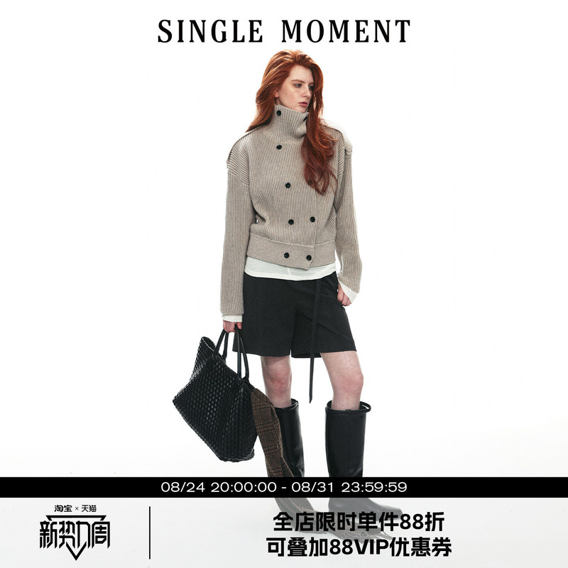Single Moment 26Aw French Stand-Up Collar Casual Style Loose Double-Breasted Sweater Cardigan Long-Sleeved Jacket for Women Single Moment 26Aw French Stand-Up Collar Casual Style Loose Double-Breasted Sweater Cardigan Long-Sleeved Jacket for Women