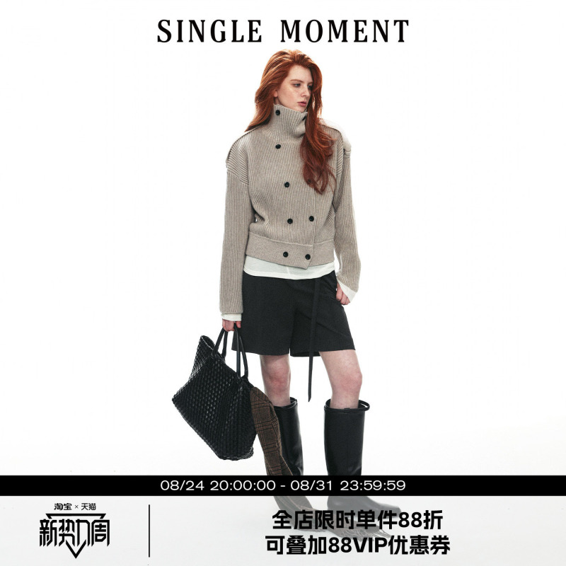 Single Moment 26Aw French Stand-Up Collar Casual Style Loose Double-Breasted Sweater Cardigan Long-Sleeved Jacket for Women Single Moment 26Aw French Stand-Up Collar Casual Style Loose Double-Breasted Sweater Cardigan Long-Sleeved Jacket for Women