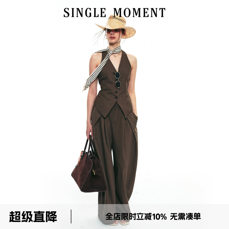 Single Moment 25Ss New Autum Style French V-Neck Sleeveless Design Casual Slim Vest Suit
