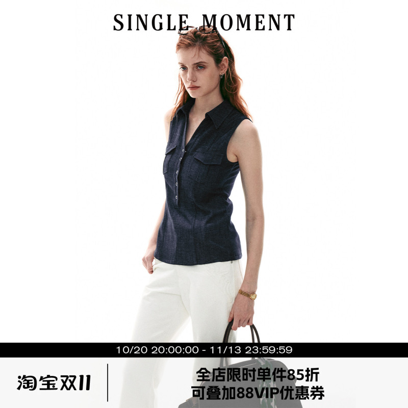 Single Moment 26Ss French Summer Casual Style Lapel Sleeveless Shirt Vest Top for Women Single Moment 26Ss French Summer Casual Style Lapel Sleeveless Shirt Vest Top for Women