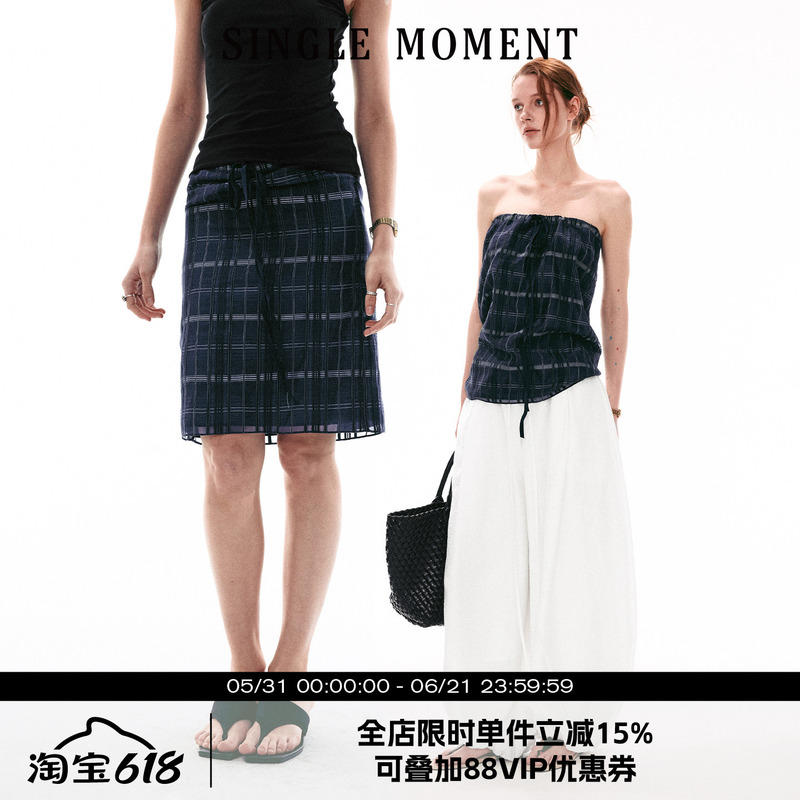 Single Moment 26Ss Summer Commuting Versatile Slimming Plaid Two-Way Tube Top Slim Skirt for Women