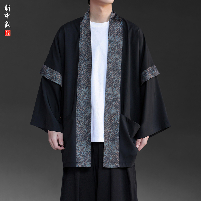 New Chinese-Style Spring and Autumn Retro Python-Pattern Patchwork Hanfu Cardigan Coat, Vintage-Style Diagonal Placket Mid-Length Trench Coat Tea Dress New Chinese-Style Spring and Autumn Retro Python-Pattern Patchwork Hanfu Cardigan Coat, Vintage-Style Diagonal Placket Mid-Length Trench Coat Tea Dress