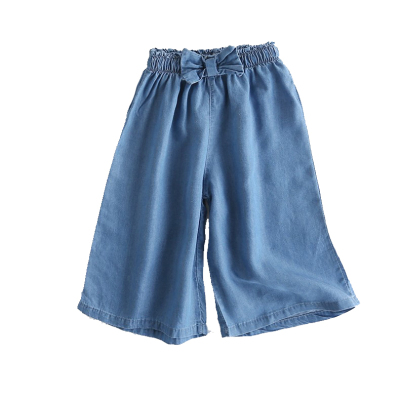 rộng chân quần bầu trời lụa quần short jean mỏng Girl rộng chân quần mùa hè trẻ em lớn của váy quần bảy điểm rộng rãi.