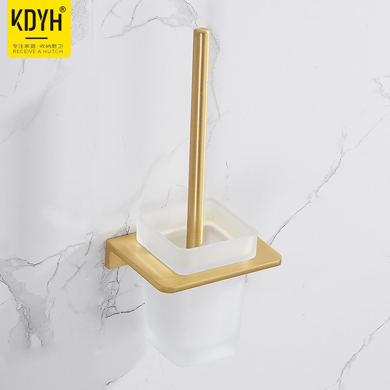Free hole light luxury brushed gold powder room toilet brush Space aluminum bathroom pendant toilet toilet brush cleaning brush