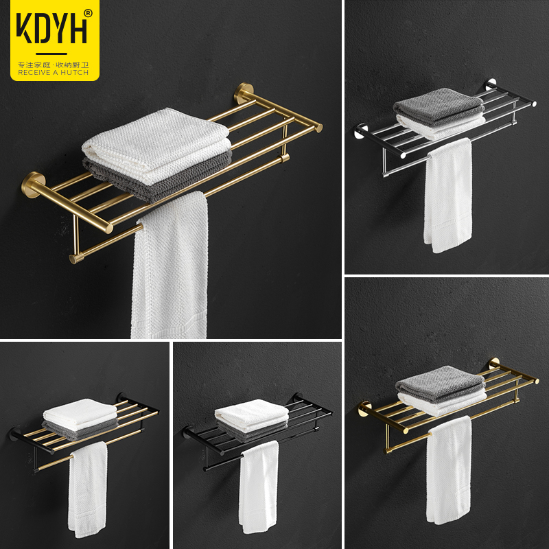 Light luxury all copper towel rack toilet bath towel rack free punched towel pole home black gold hanger shelf shelf