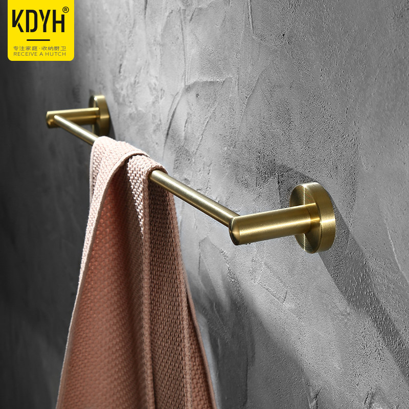 Punch-free Nordic brushed gold towel rack powder room towel bar light luxury towel hanging stainless steel single-rod shelf