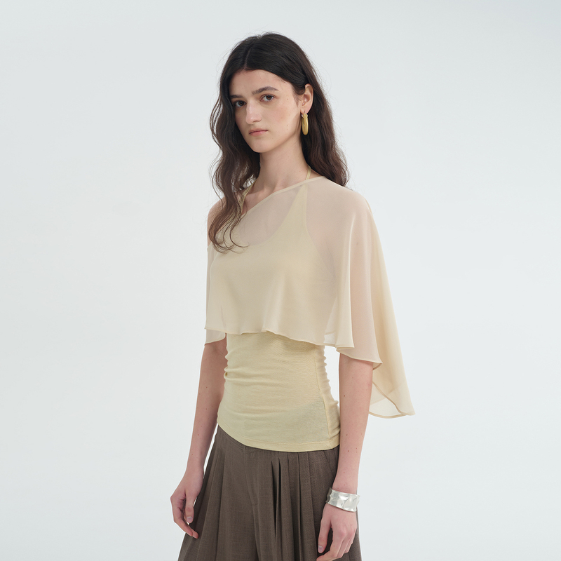 Someone Sometimes Semi-Sheer Off-Shoulder Cape Shawl with Halter Neck Knitted Vest Two-Piece Set Someone Sometimes Semi-Sheer Off-Shoulder Cape Shawl with Halter Neck Knitted Vest Two-Piece Set