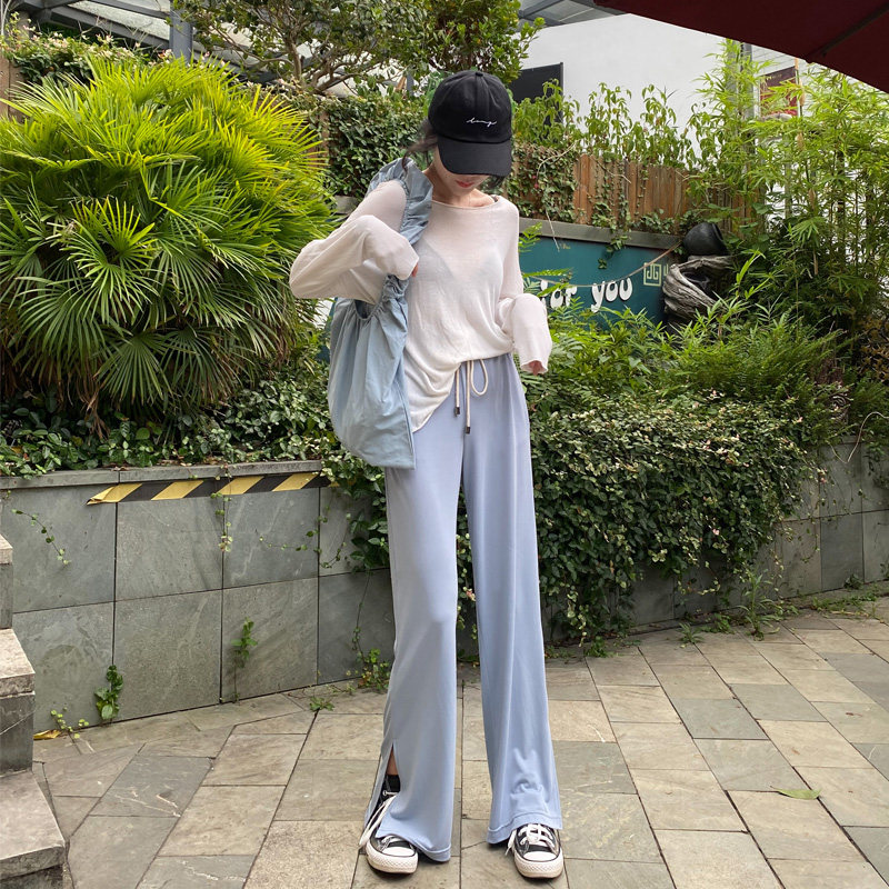 Wide leg pants woman high waist pituitary pants 2020 new loose straight drum Xia thin section Thin Casual Open Fork Tug Pants